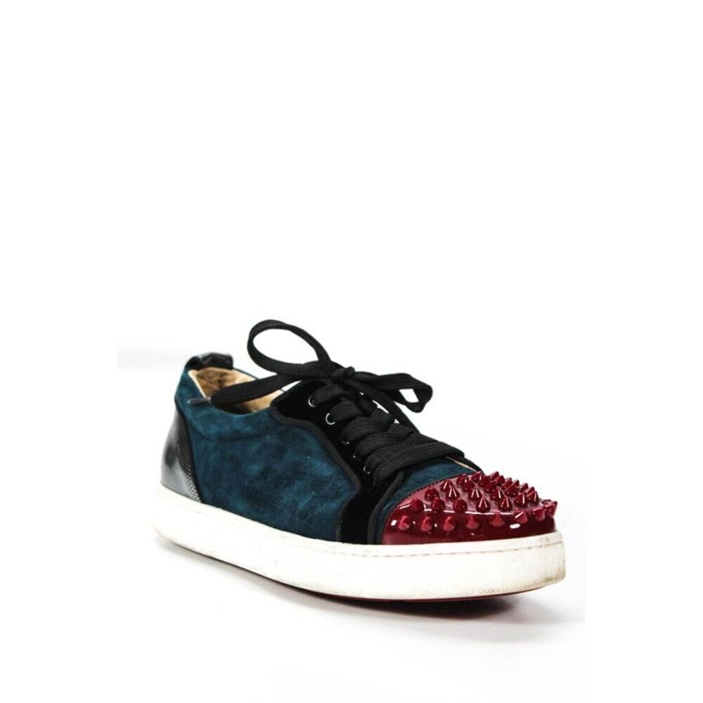 Christian Louboutin Womens Studded Low Top Sneakers Blue Suede Size EUR 37.5